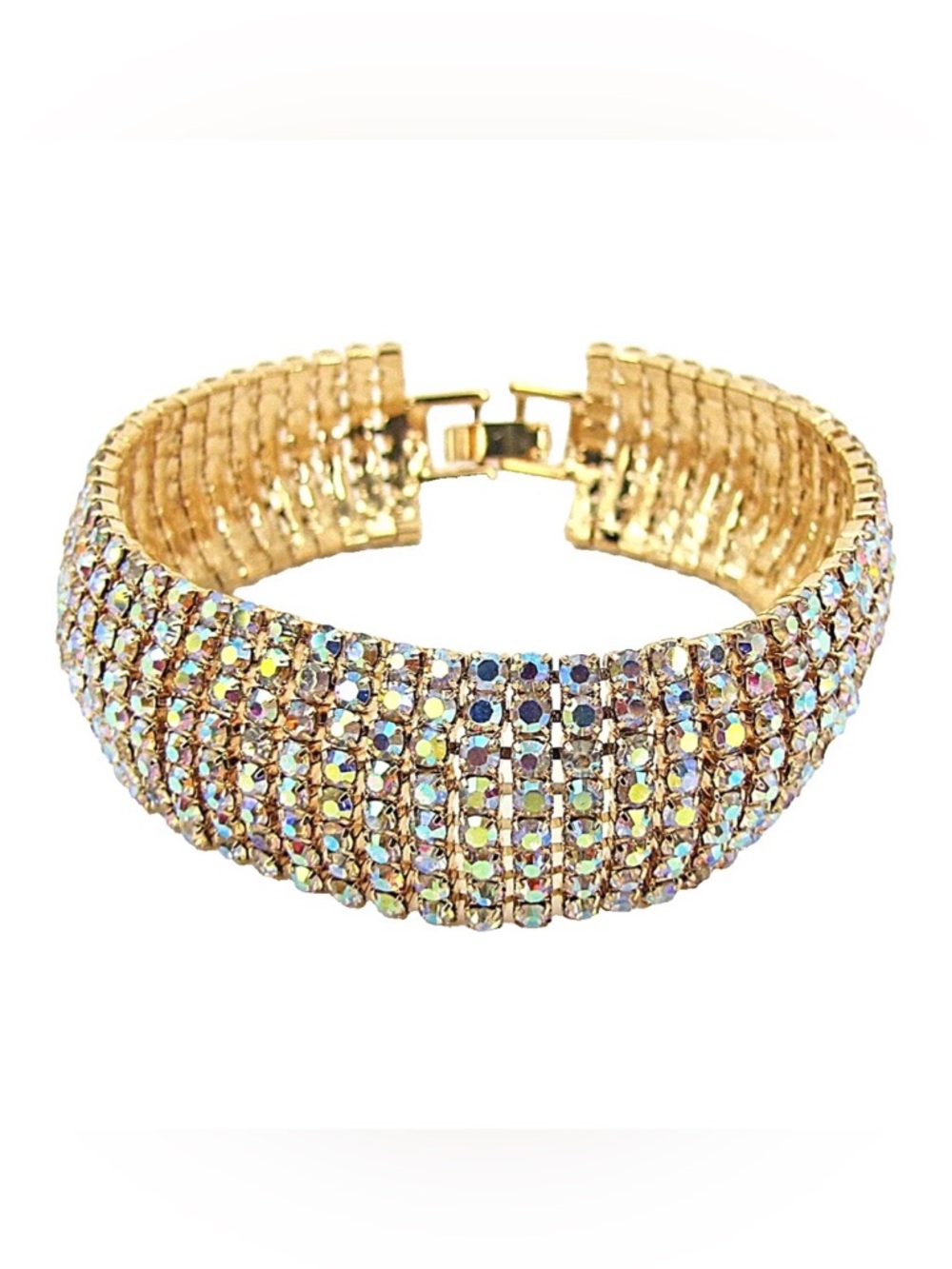 Rhinestone bracelet with a sparkling aurora borealis finish wide,  7.5 " - NEW